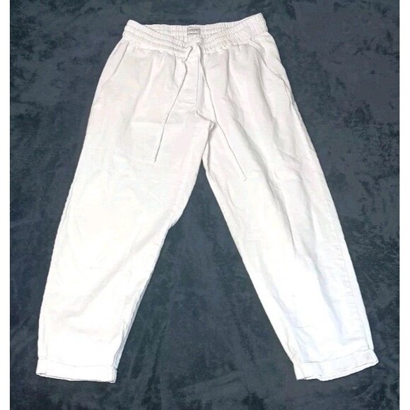 J. Crew Pants - J Crew Linen Blend Cuff Ankle Pants S White Coastal Beachy Seaside Quiet Luxury